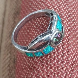 STUNNING Alexandrite w/Australian Opal Sterling Silver Ring sz8